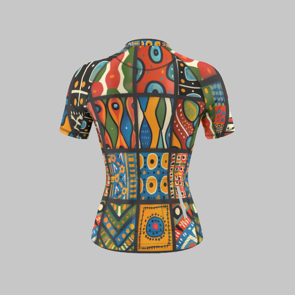 "African Bright"  Print Women's Anti-Slip Raglan Cycling Jersey With Short Sleeve